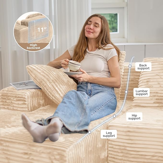 131'' U Shaped Sectional Couches with Chaise Lounge, No Assembly Required Deep Seat Modular Cloud Sofa for Living Room 1PCS, Bedroom(Khaki)