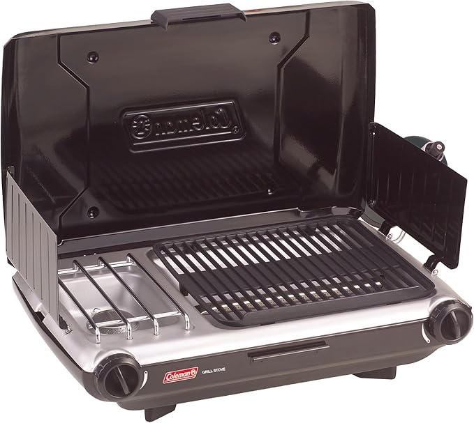 Coleman Tabletop 2-in-1 Camping Grill/Stove, 2-Burner Propane Grill & Stove with Adjustable Burners & 20,000 BTUs of Powe...