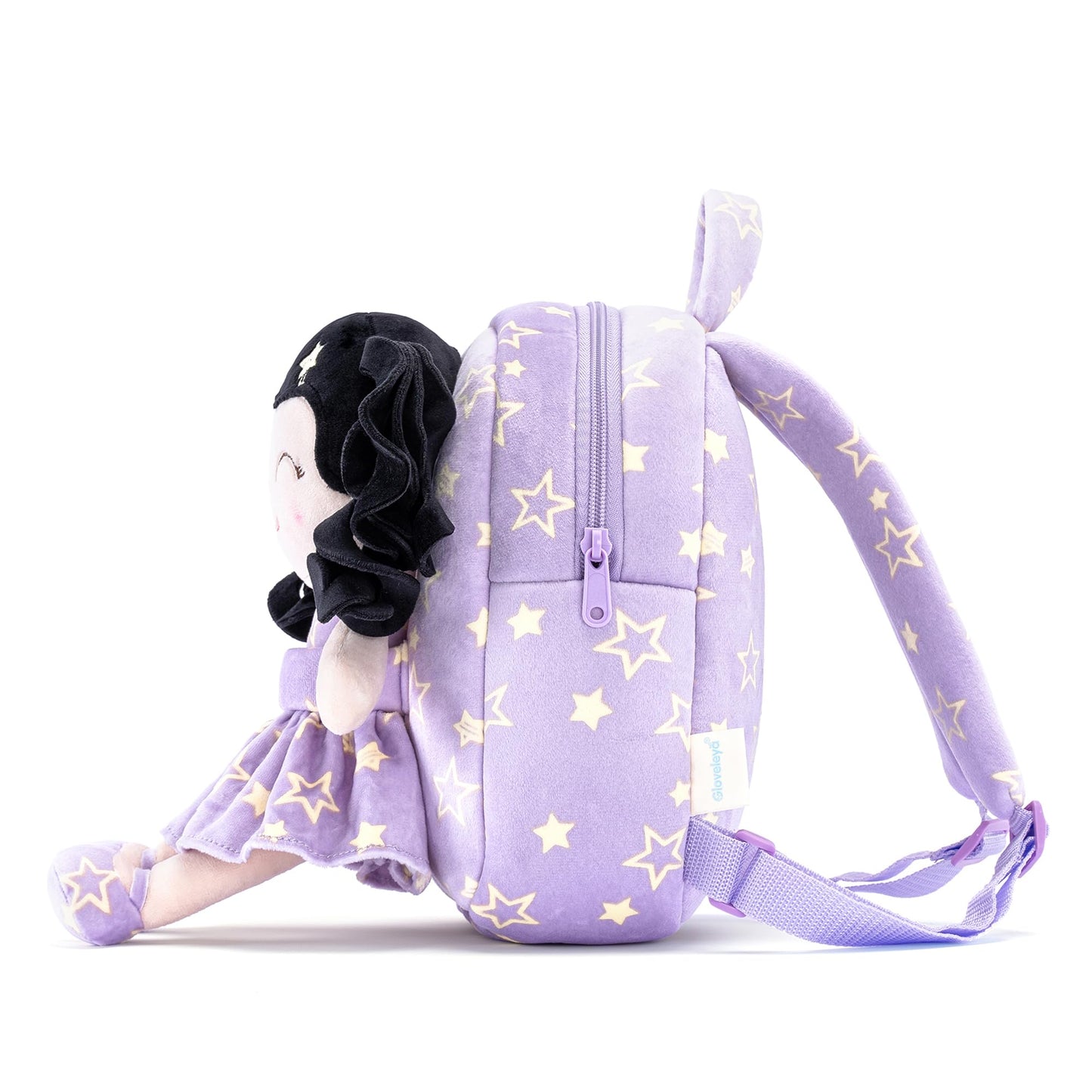 Gloveleya Toddler Backpacks Baby Girl Gifts Curly Hair Plush Figures Dress Backpack Kids Backpack Curly Hair Spring Girl - Black Head Purple Star 9inches
