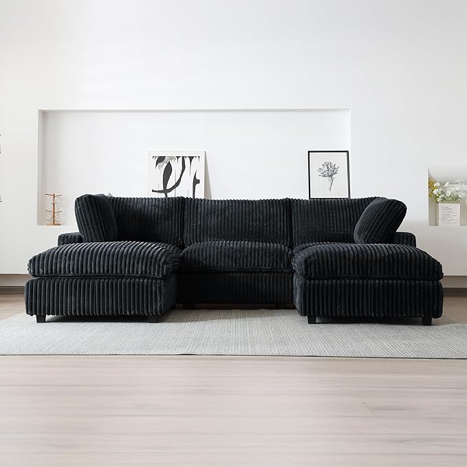 WJShome Cloud Couch Modular Sectional Sofa,118" Oversized U Shaped Couch with Ottoman,5 Seater Convertible Sofa,Comfy Plush Couches for Living Room,Covers Washable&Replaceable (Black)