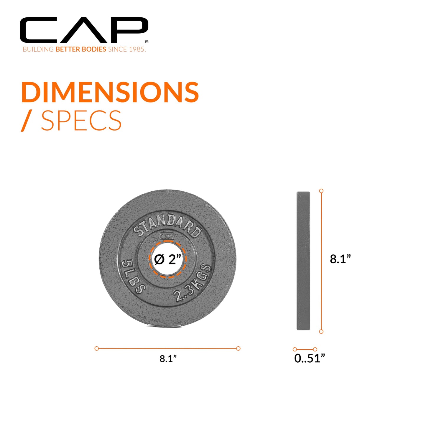 CAP Barbell Olympic 2-Inch Weight Plate, Gray