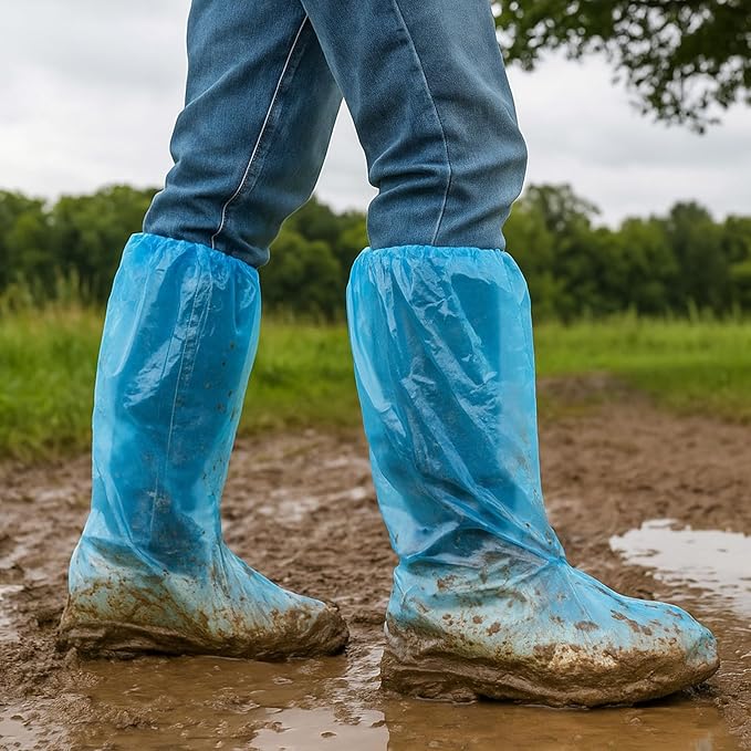 50 Pcs Disposable Waterproof Shoe Covers Non-Slip Overshoes for Men Women 19.7x15.4 Inches Blue Reusable for Rain Snow Outdoor Indoor Activities
