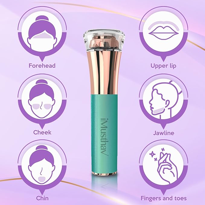 Facial Hair Remover for Women – Painless 16mm Dual Ring Floating Head Blade, Portable, Electric Razor & Epilator for Flawless Face, Lips & Chin – with 18K Gold-Plated Head, 360° LED Light