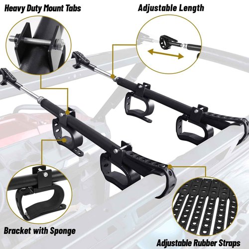 StarknightMT UTV Gun Rack - UTV Overhead Gun Holder Roof Gun/Bow Rack with Soft Padding, Adjustable Fits 21"-27" Spacing Compatible with Polaris Ranger Kawasaki Mule Uforce