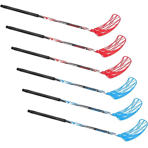 Leyndo 6 Pcs Floorball Sticks 33.5 Inch Round Alloy Shaft Floorball Hockey Stick, Red and Blue, Right Handed
