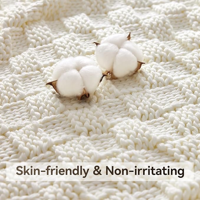 Knitted Weighted Blanket Kids, No Beads Heavy Blanket 36” x 48'' 3lbs, Breathable Chunky Knit Blanket, Cooling Weighted Blanket for Hot Sleepers, Christmas Home Decor (Ivory White)