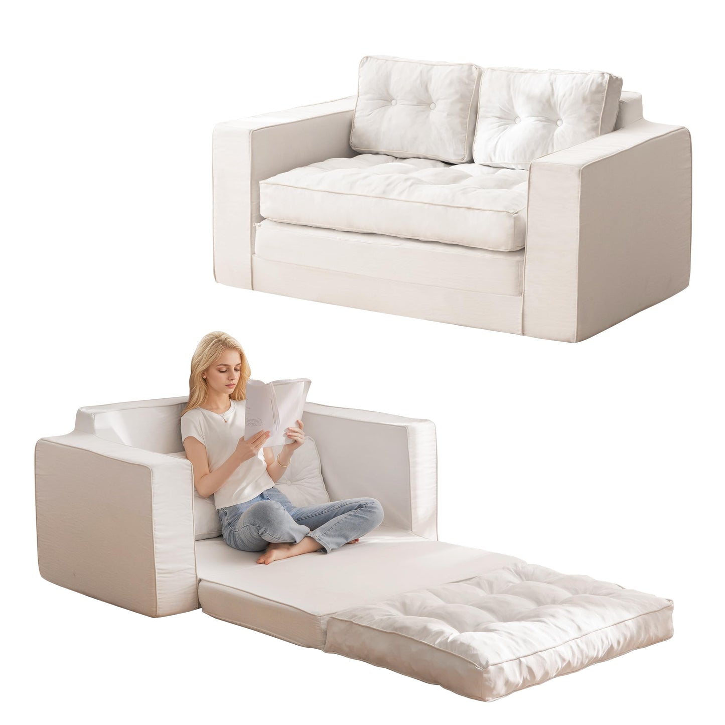 YOSHOOT Loveseat Sleeper Sofa,55" Convertible Sofa Bed Couch Futon Couches for Living Room,3-in-1 Pull Out Floor Couch with Reclining Backrest and Pillows