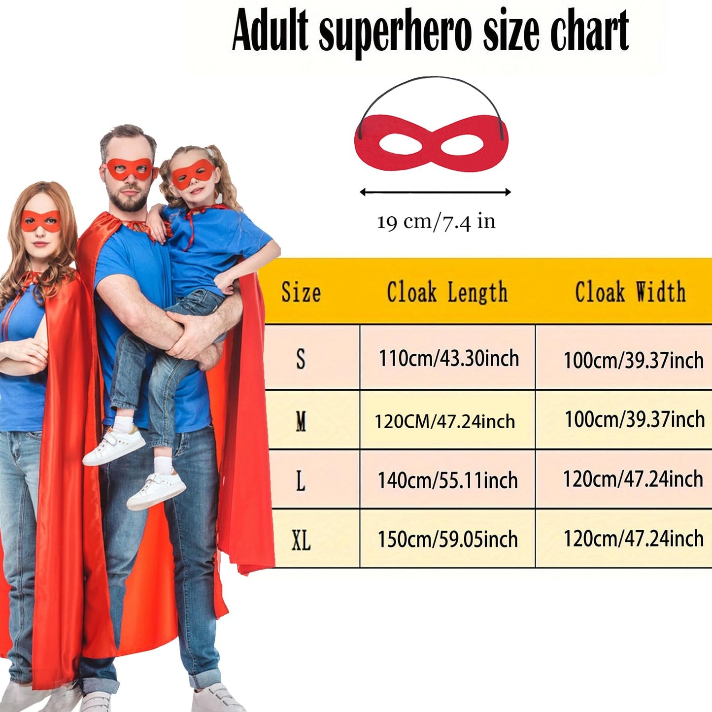 Dajiahao Adult Superhero Capes and Masks - Halloween Capes Party Dress Up Superhero Costume Superhero Party Capes（Red-L）