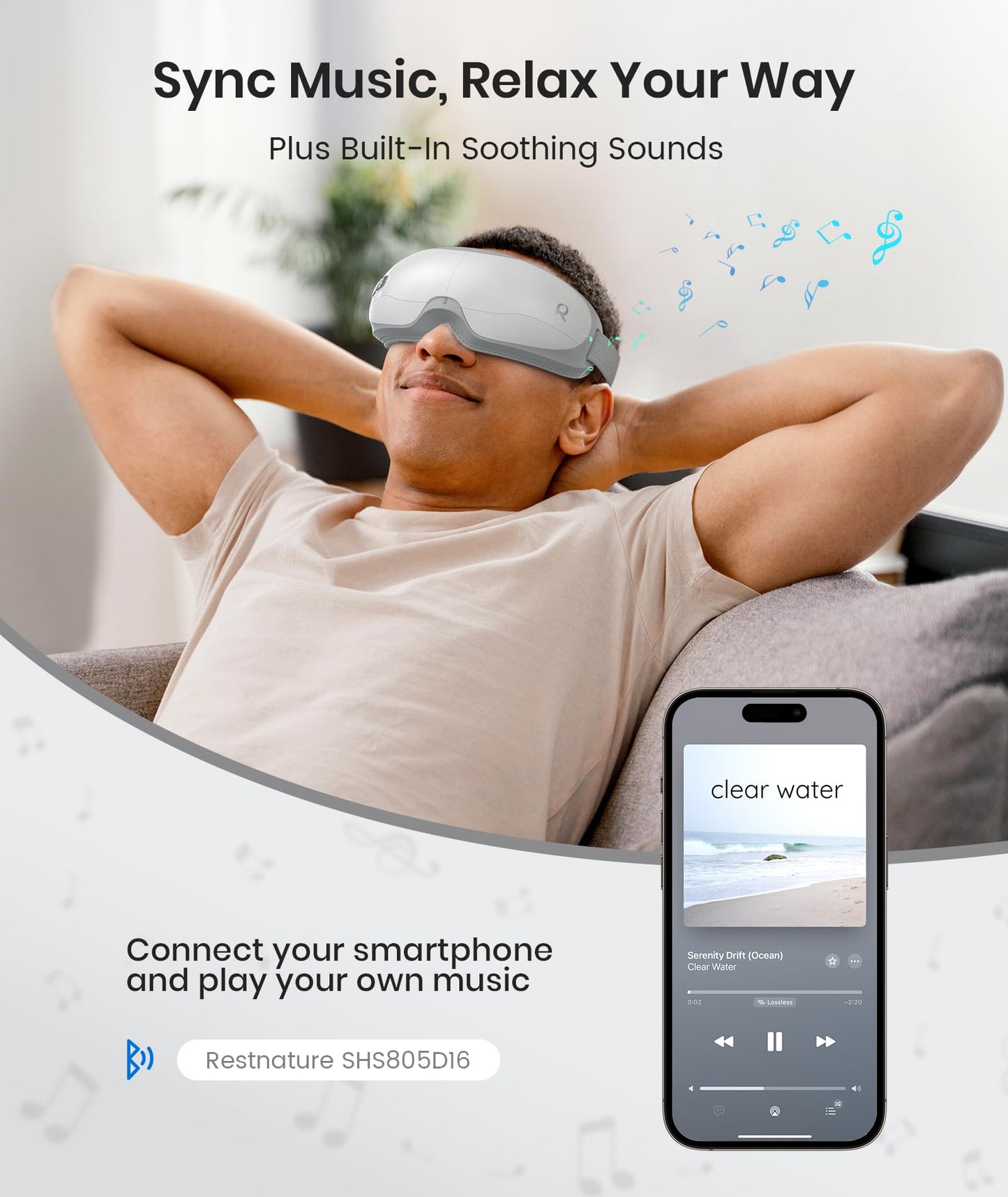 Restnature Eye Massager, Christmas Gifts for Women Eye Massager with Heat & Bluetooth Music Birthday Gifts Headache Dry Eye Relief and Improve Sleep Gift for Women/Men/Graduation,White