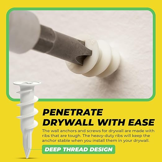 Qualihome Heavy Duty Plastic Self Drilling Drywall Anchors and Screws Kit | Includes 50 Drywall Anchors, 50#8 1-1/4 Inch Screws & Reusable Storage Case