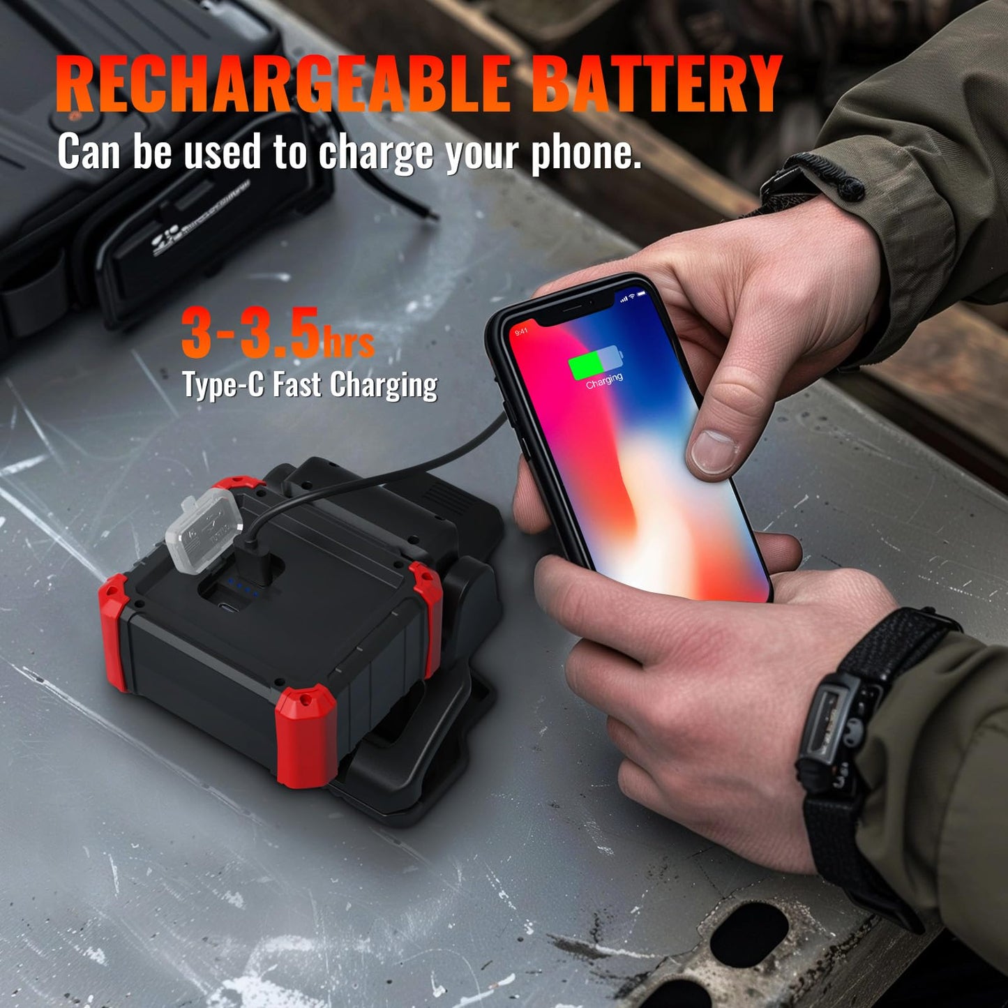 Easymaxx LED Rechargeable Work Light with Clamp, 2Pack 2100LM COB Magnetic Clip on Worklight 270° Rotating with Mobile Charger, Portable Clamp Work Light for Boats, Car Repairing, Job Site Lighting