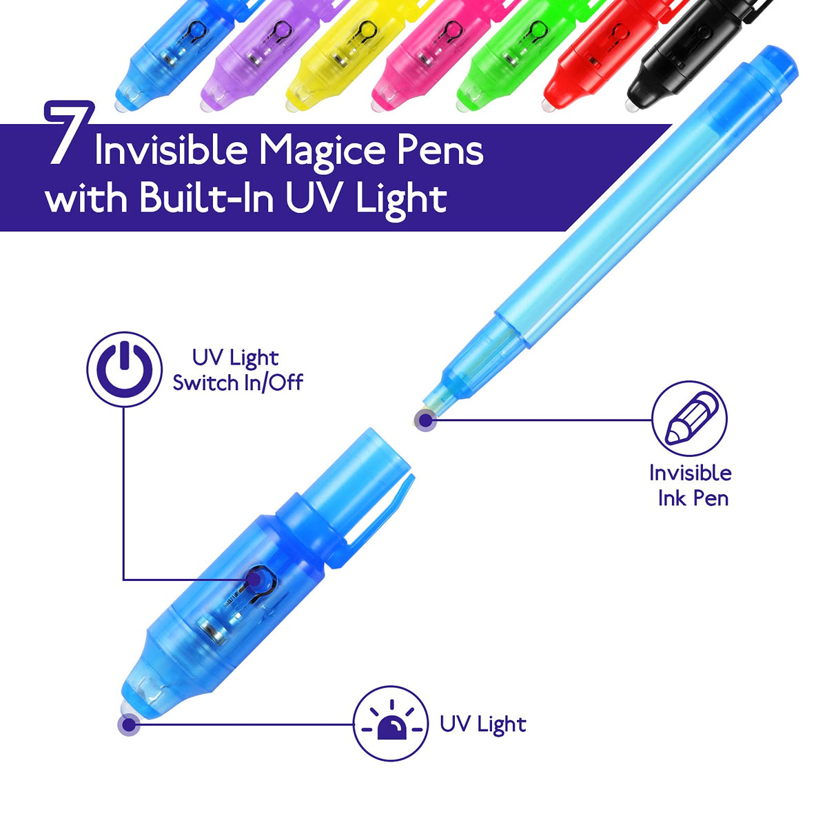 DazSpirit 36PCS Invisible Ink Pens with UV Light, Spy Pens with Animal Cards & Goodie Bags, Party Favors for Kids 8-12, Classroom Prizes, Stocking Stuffers