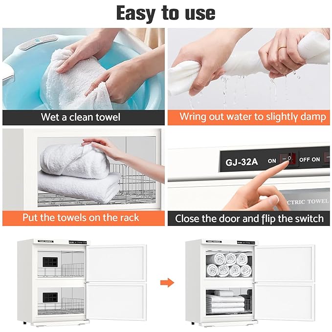 Large 32L Hot Towel Warmer Cabinet for Estheticians, Professional Double Door Towel Heater for Massage, Babers, Facial Spa, Hair Salon, Bathroom