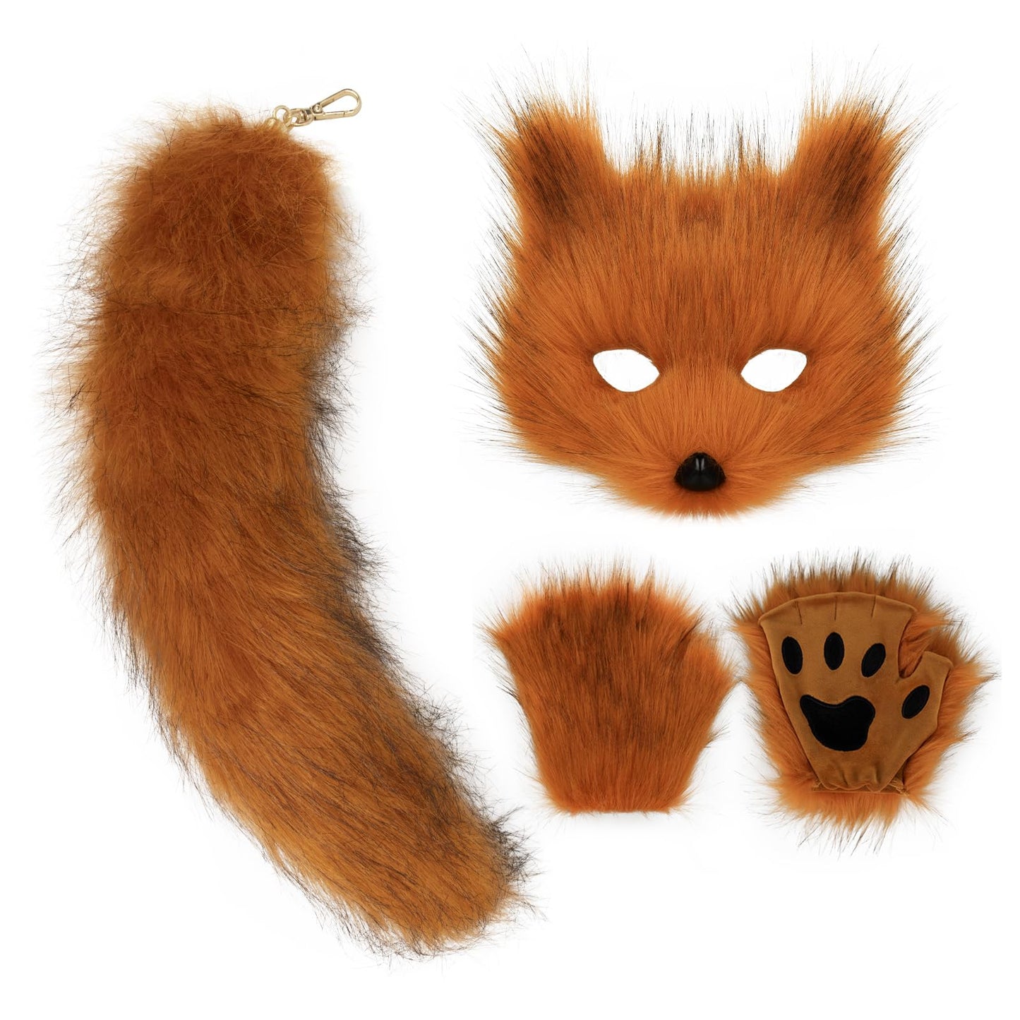 COSYEARS Cat Fox Mask Tail and Paws Gloves Set Furry Animal Therian Kit Masquerade Halloween Cosplay Costume Accessory