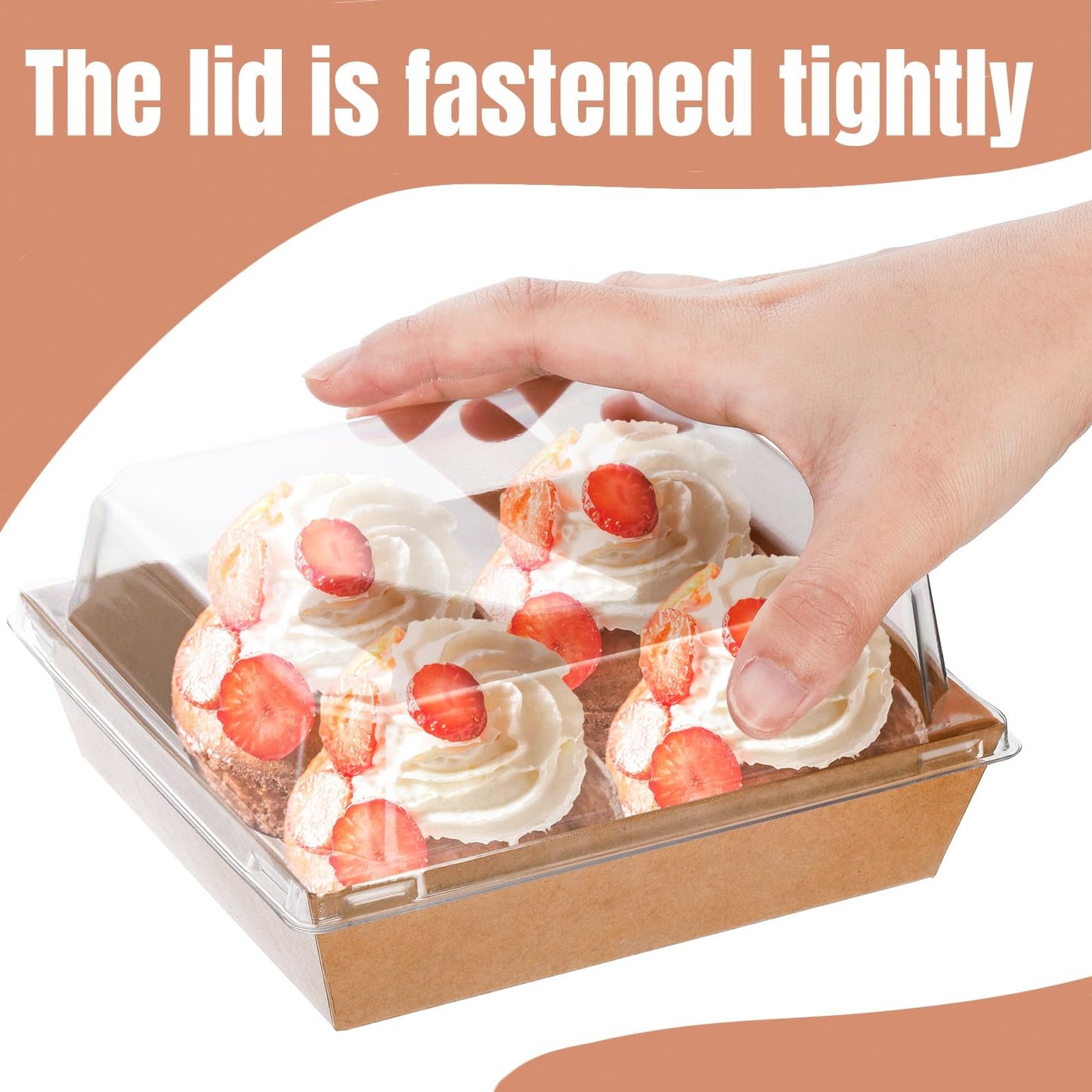 Hiceeden 100 Pack Charcuterie Boxes with Clear Lids, 5.4"×5"×2.5" Paper Bakery Dessert Sandwich Box, Disposable Square Food Containers for Cookies, Donuts, Muffins, Salad, and Pastry, Brown