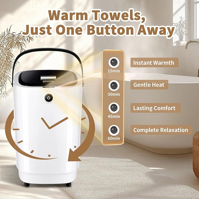 Towel Warmers for Bathroom Bucket，Luxury Large Spa Towel Hot Warmer Bucket Style-Hot Towels in 10 Minutes-Fits Up to Two 40"x70" Oversized Towels - Bathrobe, Towel, Blanket-Black