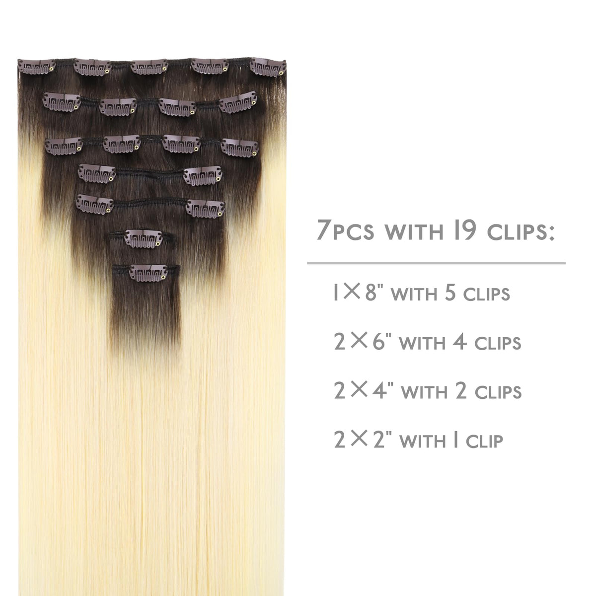 WENNALIFE Clip in Hair Extensions, 22 Inch 120g 7pcs Clip in Hair Extensions Real Human Hair, Ombre Light Dark Brown to Platinum