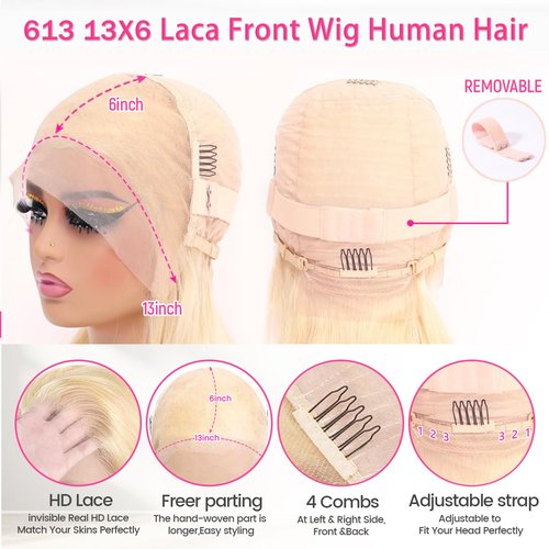 raztcrb 613 Lace Front Wig Human Hair 200 Density 13x6 Body Wave Blonde Wig Human Hair 613 HD Blonde Lace Front Wigs 613 Lace Frontal Wigs Pre Plucked for Women (20 Inch)