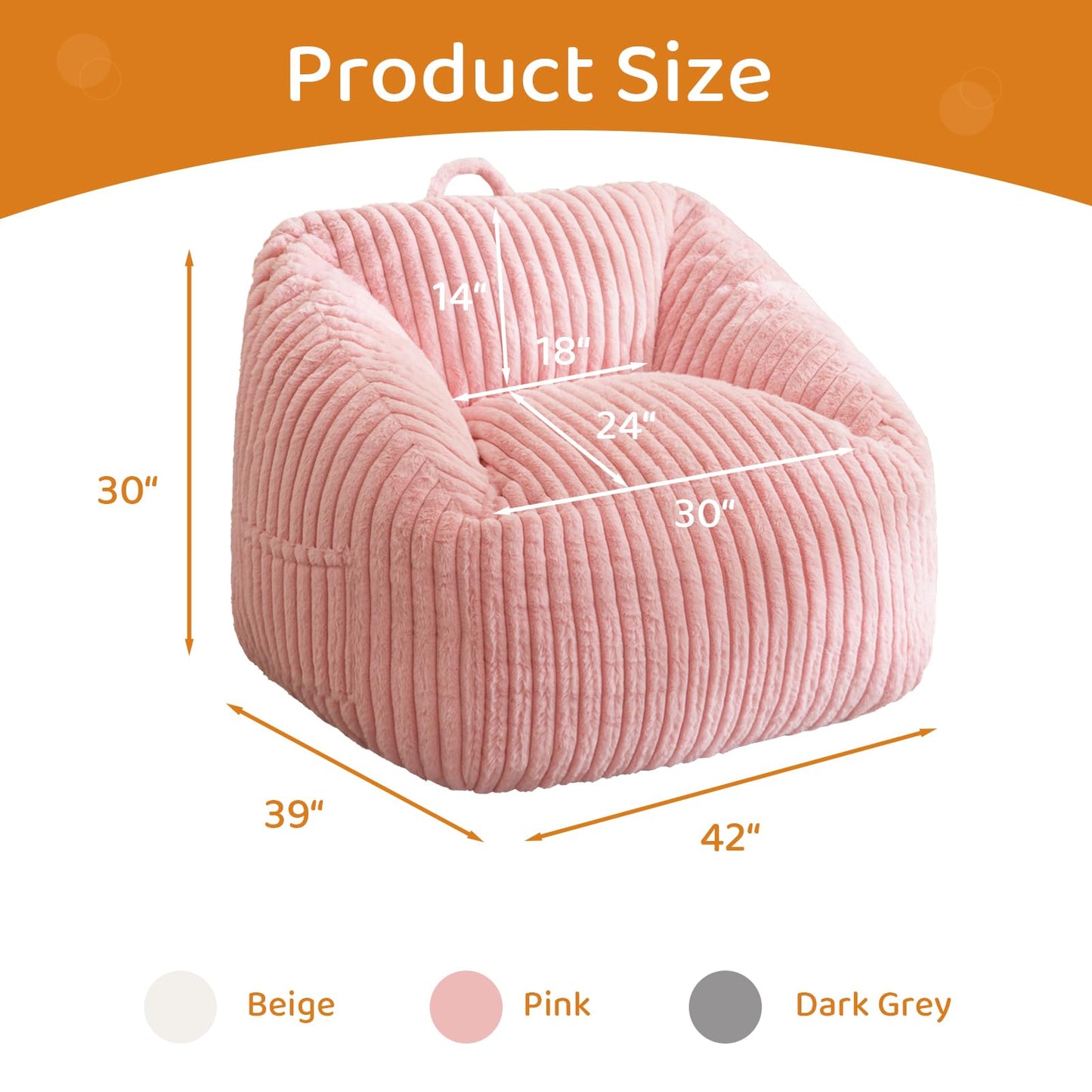 BYBYME Giant Bean Bag Chair for Adults and Kids, Large Comfy Cozy Beanbag, Floor Sofa for Teens, Living Room, Gaming, Reading, Pink