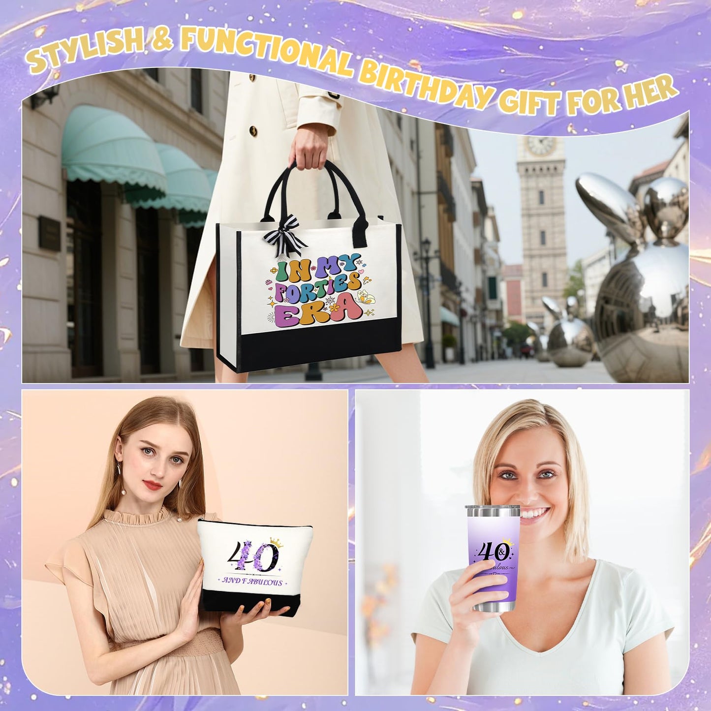 40th Birthday Gifts for Women Her, Funny Birthday Gifts for 40 Year Old Woman, Unique 40 Fabulous 1985 Tote Bag Set, Happy 40th BirthdayGift Basket for Her Mom Sister Friend Wife