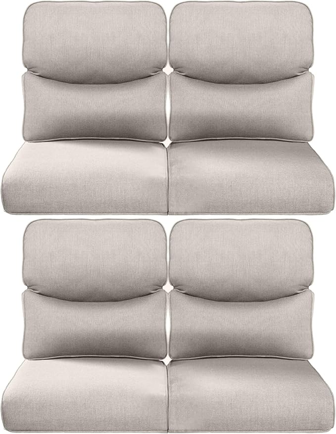 ACTREST Pop 22x25/22x24 Outdoor Chair Cushions Set of 4 - Heavy Duty High Back Replacement Zippered Cushion for Patio Furniture Set Dining Rocking Chairs Loveseat L-Shape Sofa - Beige/Smile