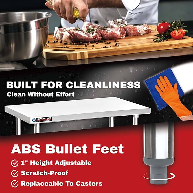 DuraSteel Stainless Steel Work Table 24" x 18" x 34" Height w/ 4 Caster Wheels - Food Prep Commercial Grade Worktable - NSF Certified - Good for Restaurant, Business, Warehouse, Home, Kitchen, Garage