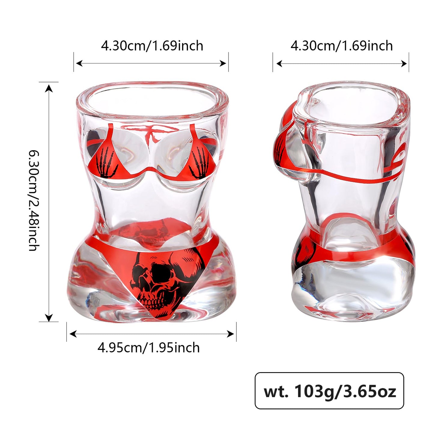 Bikini Glass Shot Glasses, Reusable Skull Shot Glasses, 30ml Heavy Base Shot Cups Set of 2 with Gift Box for Alcohol Shots, Vodka, Expresso, Tequila & Dessertsor, Birthday Christmas Gift for Men Women