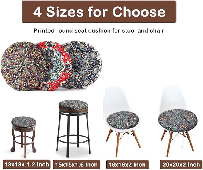 Sigmat Memory Foam Seat Cushion Anti-Slip Soft Round Stool Cushion Chair Pad 13 Inch Graphic