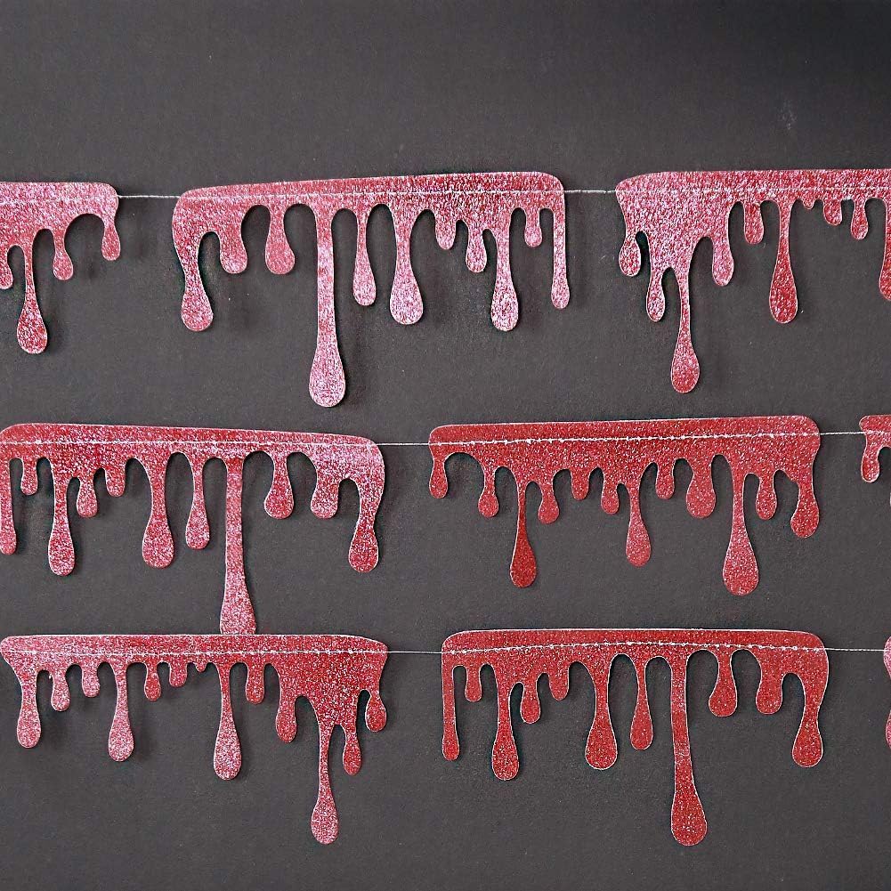 Cheerland Glitter Red Blood Drop Garland Vampire Party Decorations Vampire Diaries Birthday Decorations Bloody Decor Flag Banner Hanging Horror Movie Theme Creepy Murder Spooky Bday Party Supplies