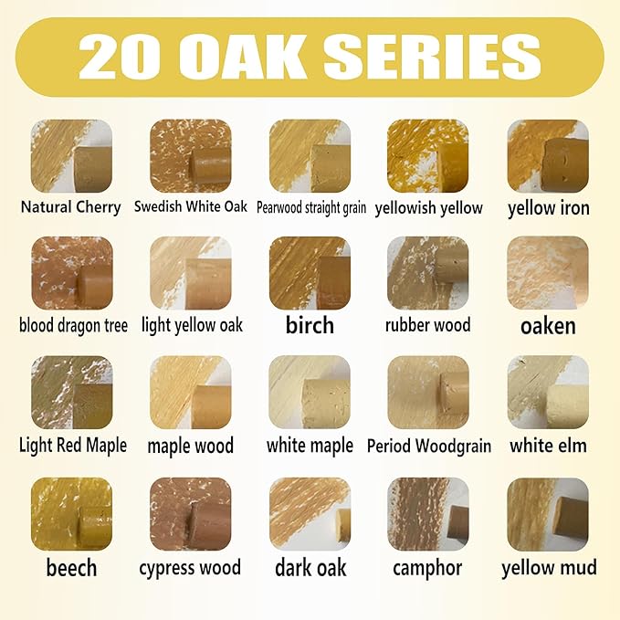 Wood Filler Sticks, 20 Colors Wood Repair Wax Crayons Furniture Markers Touch Up Kit for Repairing Scratches, Dents, Cracks, Holes in Wooden Floors and Furniture, Oak Color Series
