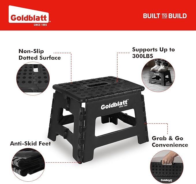 Goldblatt 8.5" Folding Step Stool 2-Pack for Adults and Kids, Heavy-Duty Plastic Portable Foldable Stool with Non-Slip Top and Anti-Skid Feet, 300 lbs Capacity, Kitchen & Bathroom, Black