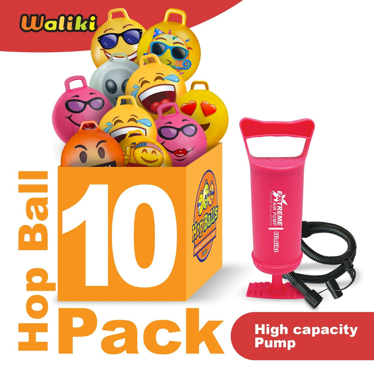 WALIKI Hopper Ball Party Pack | Set of 10 Bouncy Balls for 3 4 5 6 Year Olds | Fun Outdoor Birthday Games & Party Favors