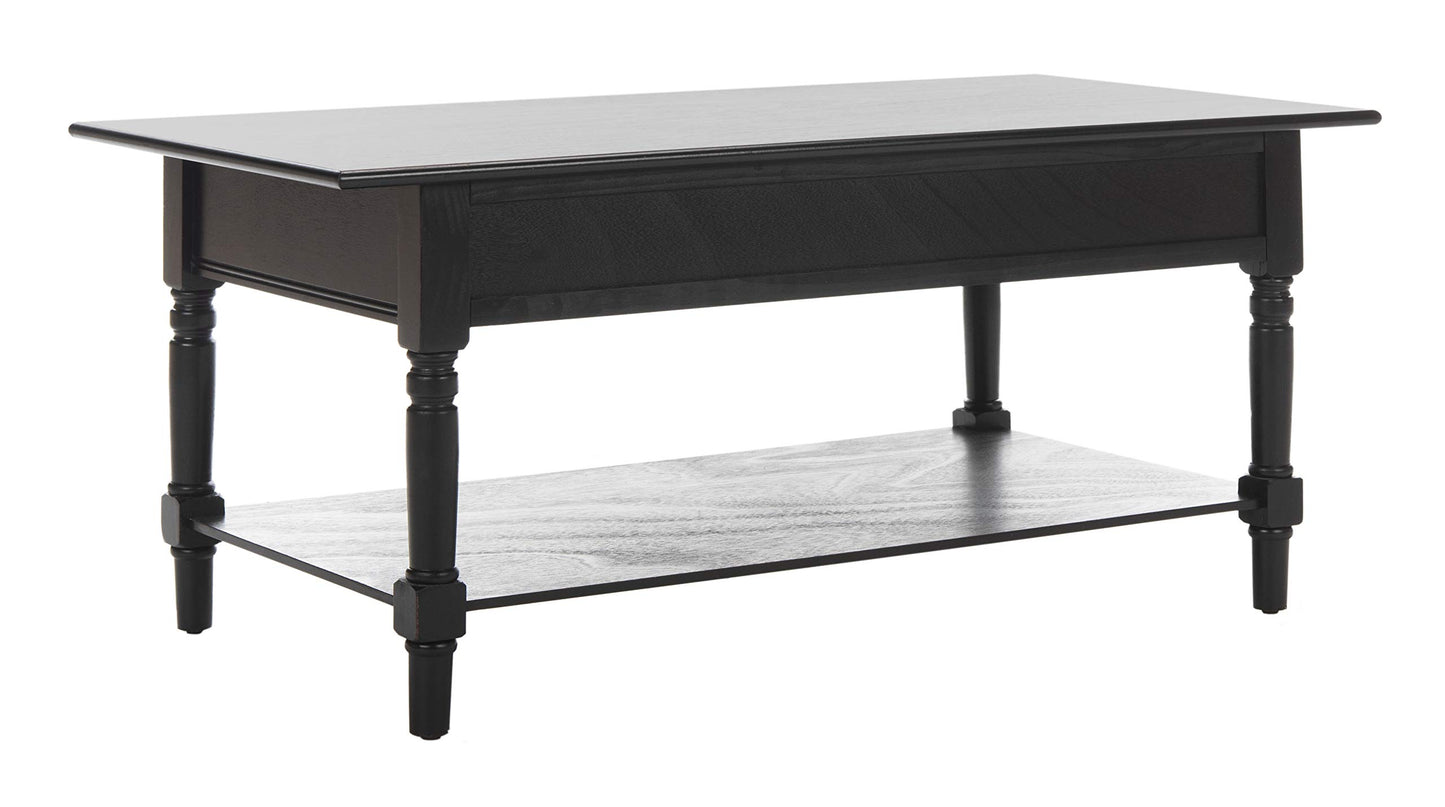 SAFAVIEH Home Collection – Boris Distressed Black Coffee Table with Drawers & Shelf, Farmhouse Storage Coffee Table, Carved Detail Design (AMH5706B)
