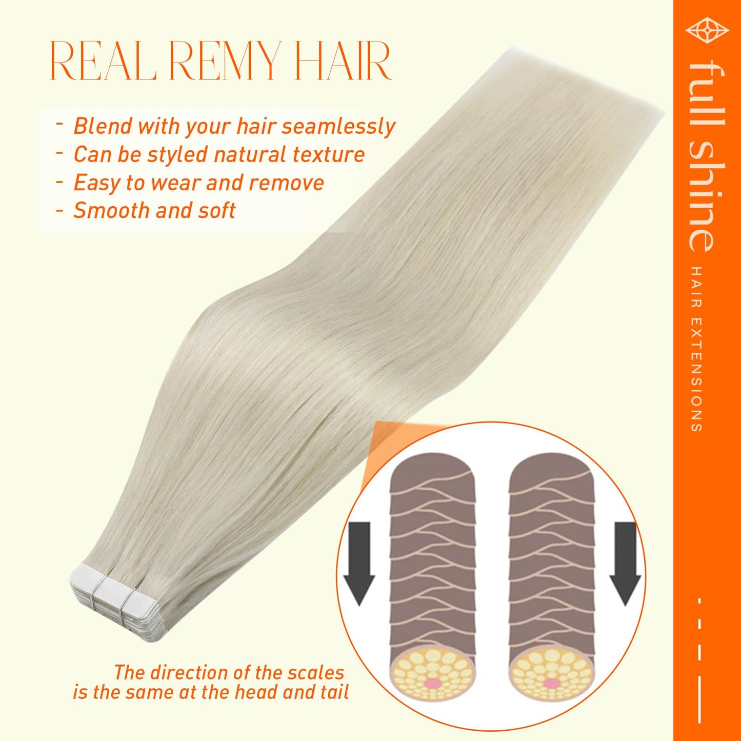 Full Shine Double Sided Tape In Hair Extensions Color 1000 White Blonde Seamless Tape In Human Hair Extensions 20 Pcs Straight R