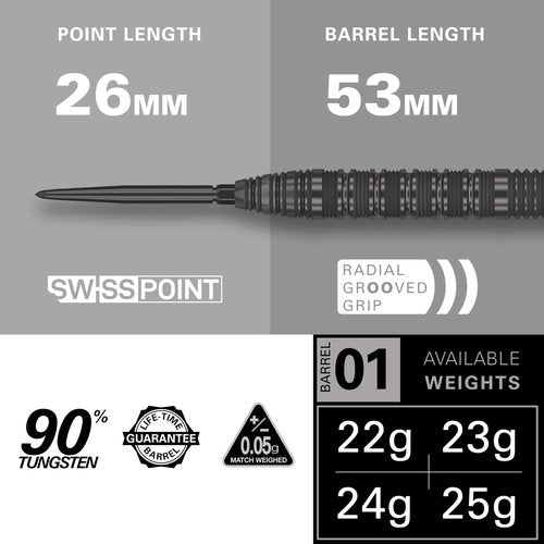 Target Darts Bolide Void 01 24G 90% Tungsten Swiss Point Steel Tip Darts Set