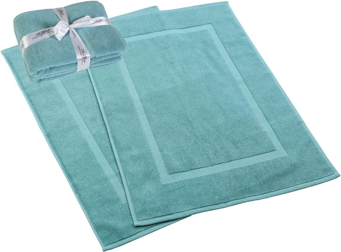 HILLFAIR 900 GSM-Hotel-Spa Tub-Shower Bath Floor Towels - (2 Pack, Sea Green, 21 Inch by 34 Inch) - 100% Cotton Floor Towels Machine Washable Cotton Terry Bath mat Rugs - 2 Piece Towel Set