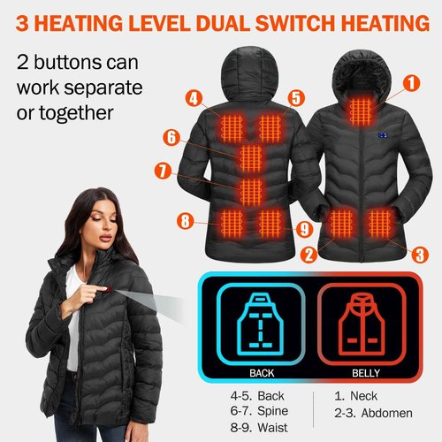 NBtoUS Womens Heated Jacket with 2PCS 10000mAh Power Bank,3 Heating Level(S)
