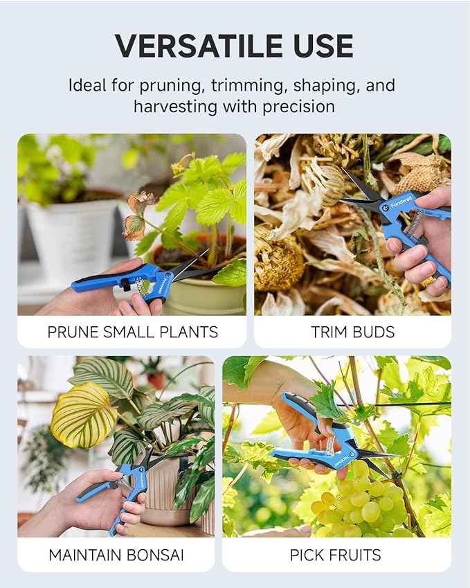 Fondwell 6.5" Garden Shears Pruning Scissors: 2 Pack of Lightweight Bud Trimming Scissors for Precision Cutting - Non-Stick Curved Blade