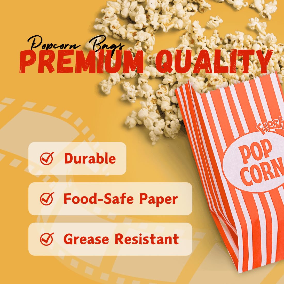 EBEGEE Popcorn Bags, Greaseproof Popcorn Bags Individual Servings, 128 Pcs Convenient Portions Movie Night Supplies, Versatile Popcorn Containers, Ideal for Parties and Events