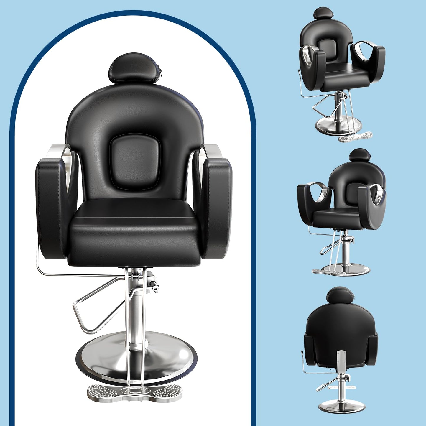 BouPower Barber Salon Chair, Reclining Salon Chair for Hair Stylist with Heavy Duty Hydraulic Pump, 330 LBS Capacity, Height Adjustable & 360° Swivel Styling Chair for Barbershop, Spa, Tattoo, Beauty