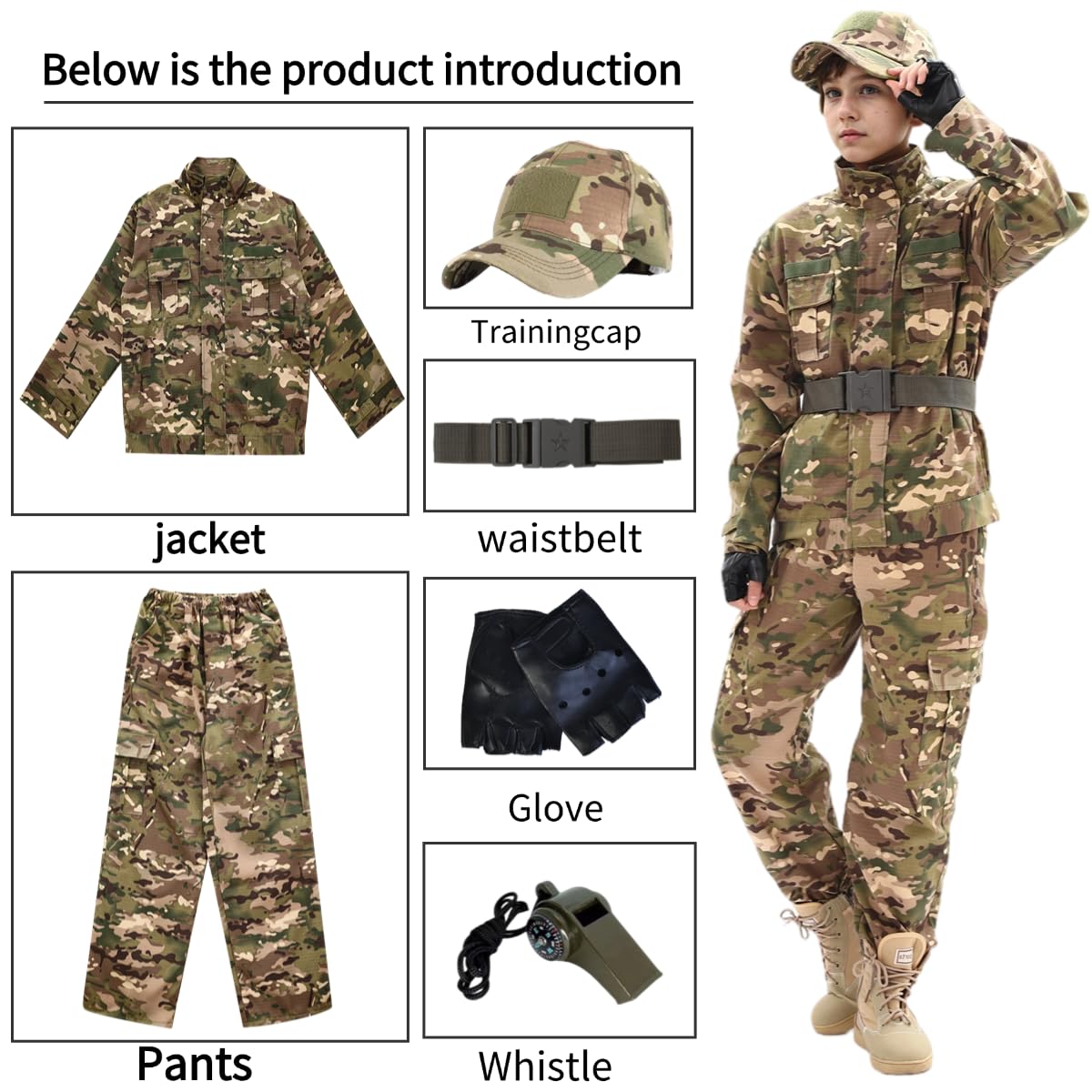 Army children's tactical suit camouflage uniform soldiers children's clothing boy army (Standard, CP camouflage, 110)