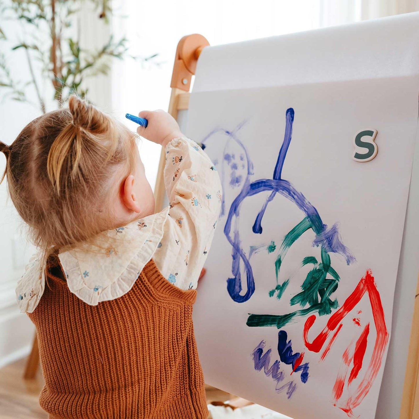 Tiny Land Easel for Kids, Double-Sided Magnetic Easel, Adjustable Wooden Kids Art Easel with Paper Roll, Learning-Toy for 3,4,5,6,7,8 Years Old Boy & Girls