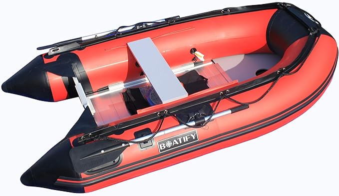 Boatify 8.9 ft Inflatable Boat Raft Dinghy Pontoon Boat with Aluminum Floor-Red