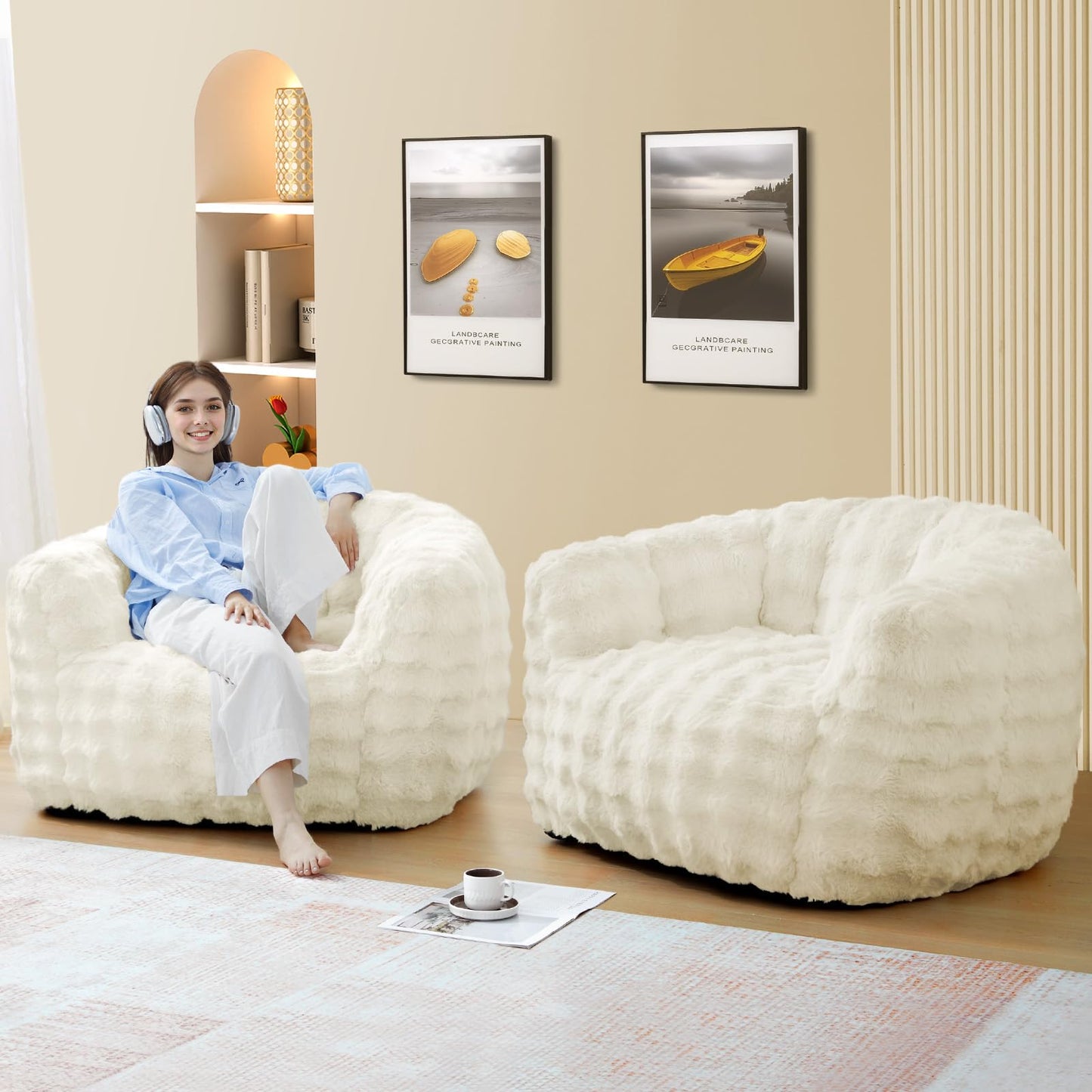 KINGYES Giant Bean Bag Chair, Oversized Bean Bag Couch for Adults, Beige(Pillow not Included)