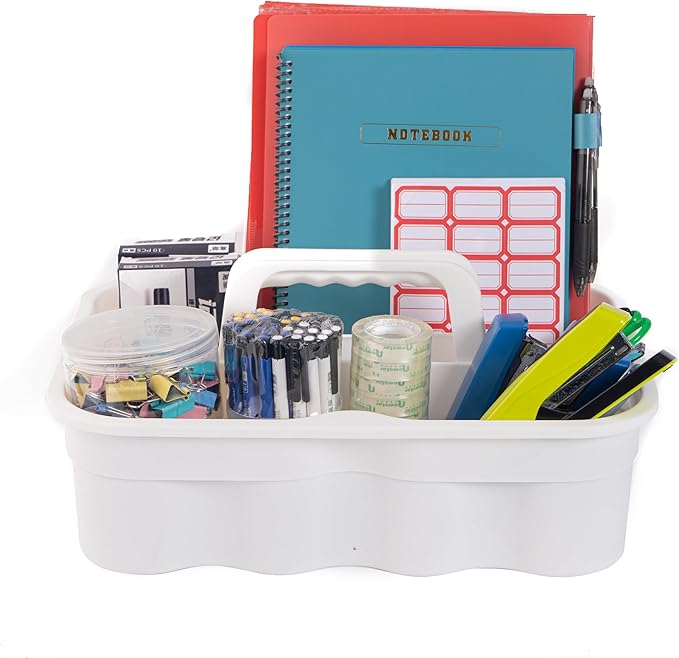 Matthew Large Plastic Tote Tool & Deluxe Supply Cleaning Caddy with Handle Portable Shower Basket Storage Caddy for Cleaning Products Organizer,Take-Out Coffee/Soft Drink,Bath Multi Use - White