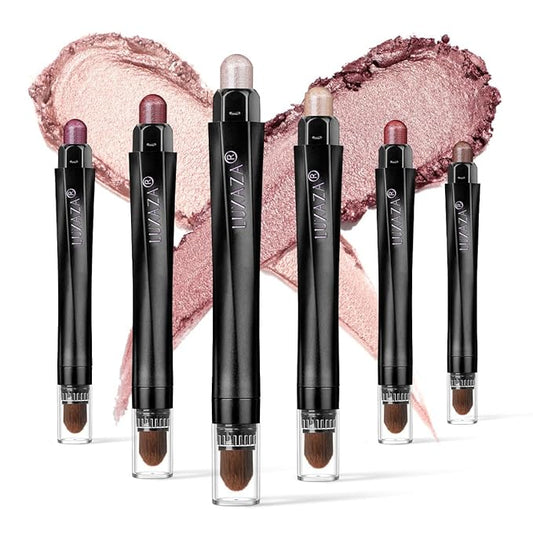 6PCS Eyeshadow and Eyeliner Pen,Matte And Shimmer Cream Eyeshadow Pencil Crayon,Champagne Rose Pink Eye Brightener Stick,Waterproof Long Lasting Highlighter Makeup Stick
