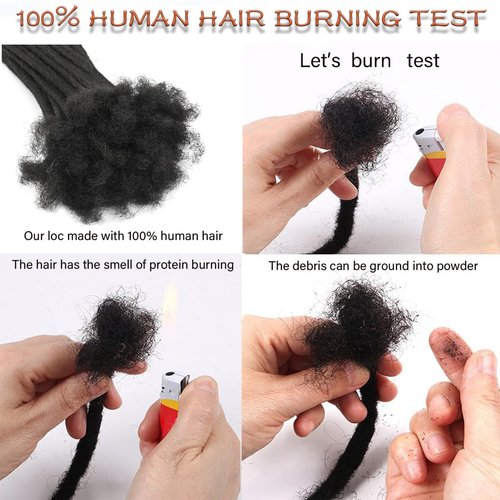 0.6cm 14 Inch Human Hair Locs Extensions 30 Strands Dreadlocs Extensions Real Human Hair Natural Black for Women Men Kids Full Handmade Permanent Human Hair Locs Can Be Dyed and Bleached