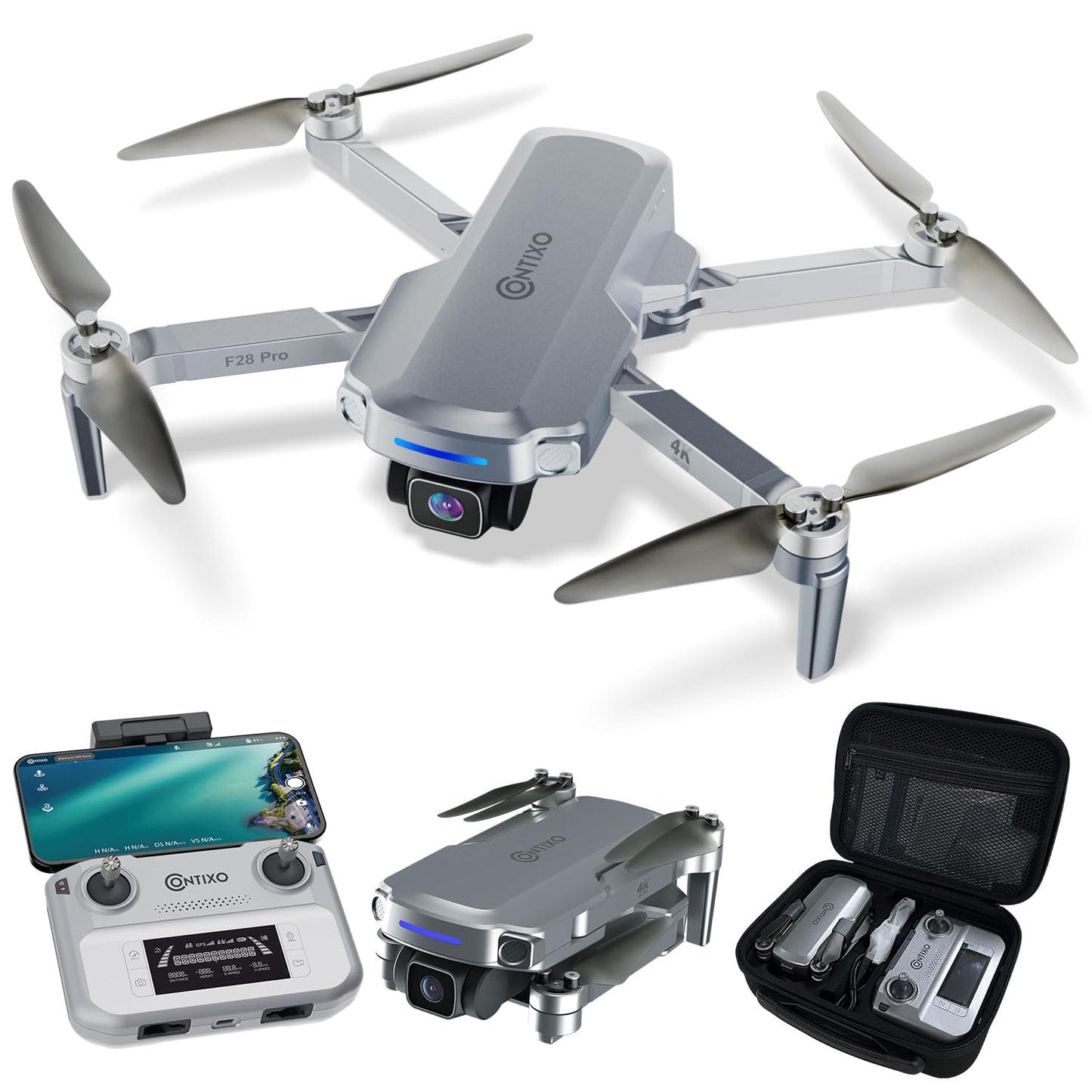 Contixo Mini GPS Drone With 4K Camera, 25 Mins Flight Brushless Motor, Way Point Orbit Mode, Follow Me RC Drones FPV Foldable Quadcopter For Beginner Adults Teenagers Kids