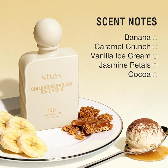 Sttes Perfume #20 for Women – Childhood Banana Ice Cream Eau de Parfum, The Exact Sweetness You Remember: Ripe Banana, Vanilla Ice Cream & Caramel Crunch, Long-Lasting Sweet Gourmand Fragrance, 100ml