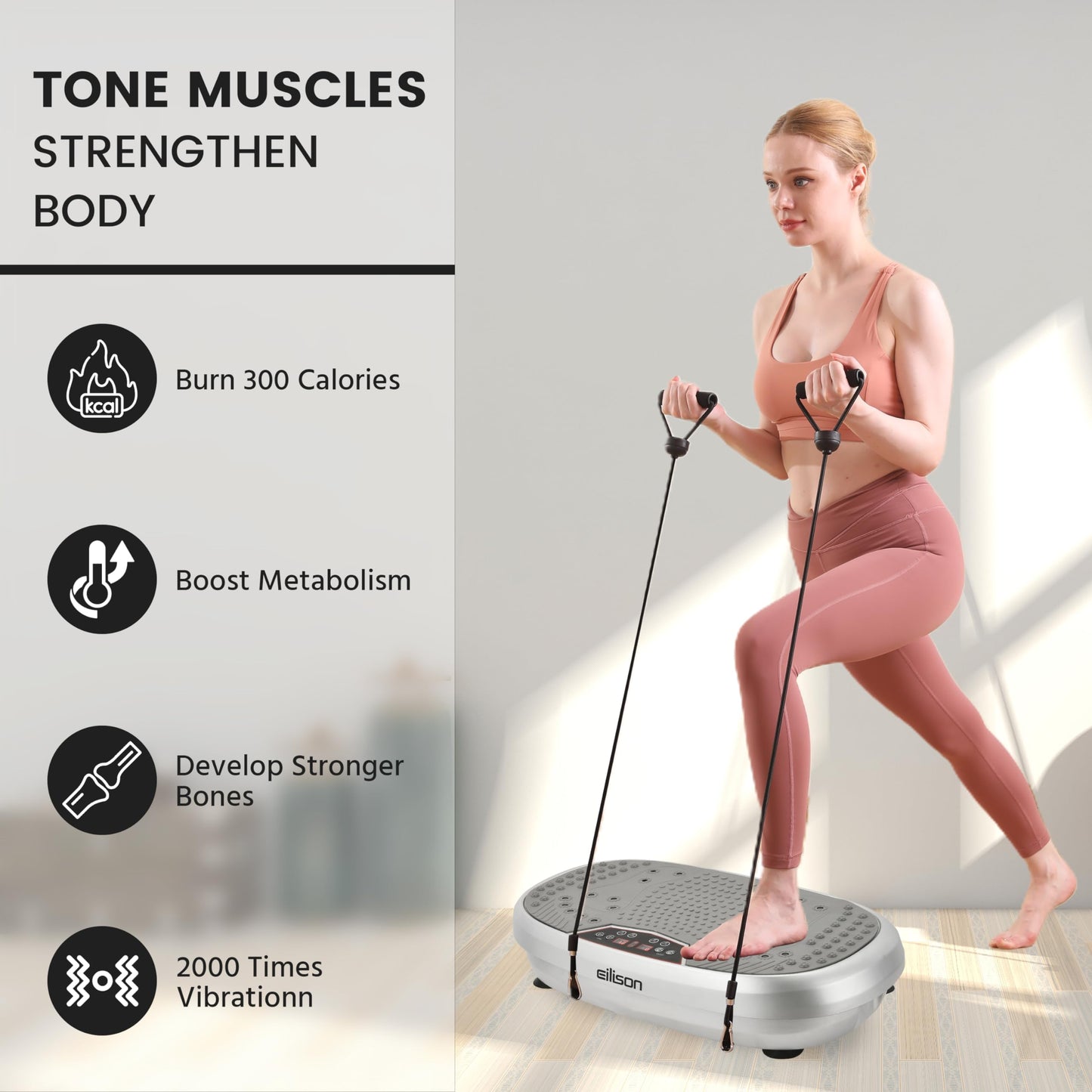EILISON FitMaxx 3D XL Vibration Plate Exercise Machine - Whole Body Workout Vibration Platform w/Loop Bands - Lymphatic Drainage Machine for Weight Loss, Shaping, Recovery (Fitpro Silver)